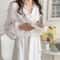 Womens Simple LongSleeved Ruffled Robe Professional Sweet InsStyle Solid Color Home Wear 1