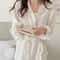 Womens Simple LongSleeved Ruffled Robe Professional Sweet InsStyle Solid Color Home Wear 4