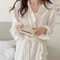 Womens Simple LongSleeved Ruffled Robe Professional Sweet InsStyle Solid Color Home Wear 4