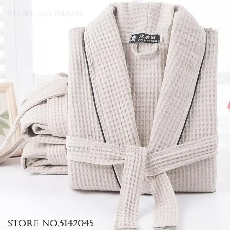 100 Cotton Couple Waffle Robe Professional Kimono Bathrobe Casual Summer Loungewear 0