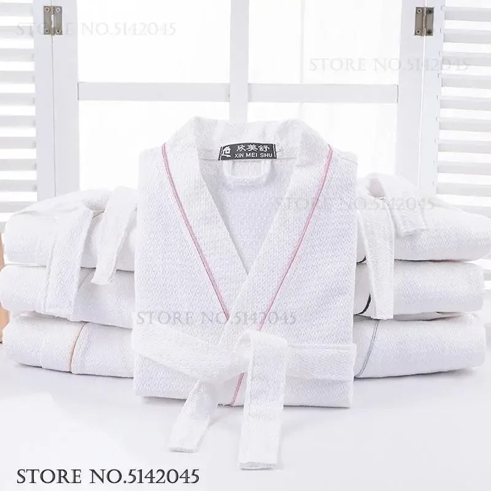 100 Cotton Couple Waffle Robe Professional Kimono Bathrobe Casual Summer Loungewear 1
