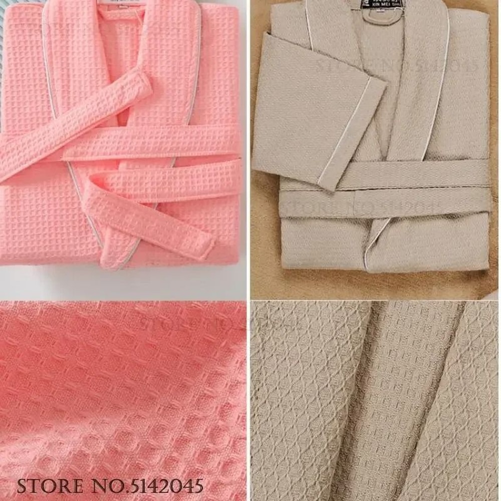 100 Cotton Couple Waffle Robe Professional Kimono Bathrobe Casual Summer Loungewear 4