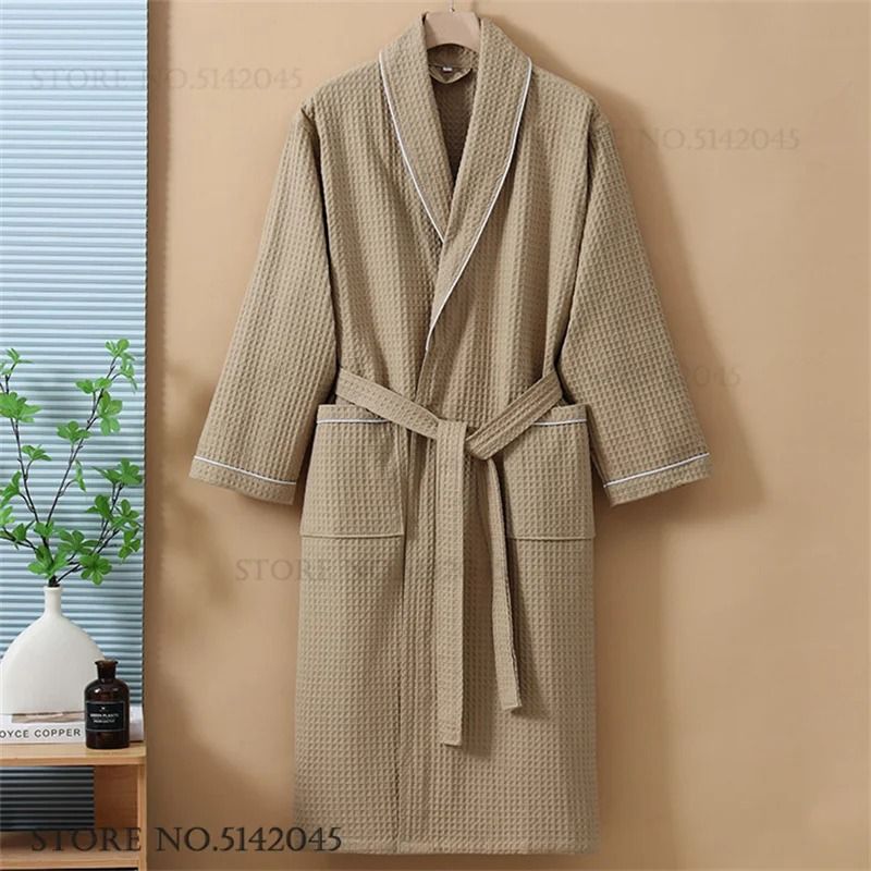 100 Cotton Couple Waffle Robe Professional Kimono Bathrobe Casual Summer Loungewear 5