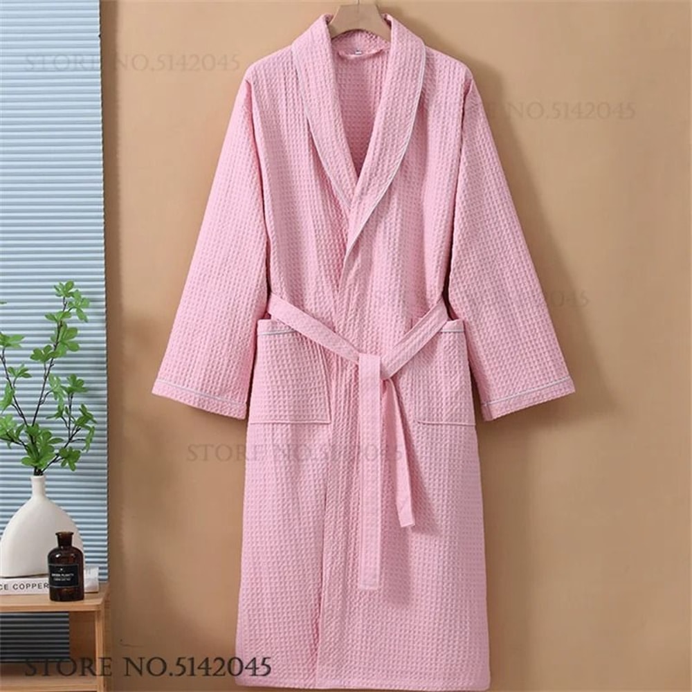 100 Cotton Couple Waffle Robe Professional Kimono Bathrobe Casual Summer Loungewear 12