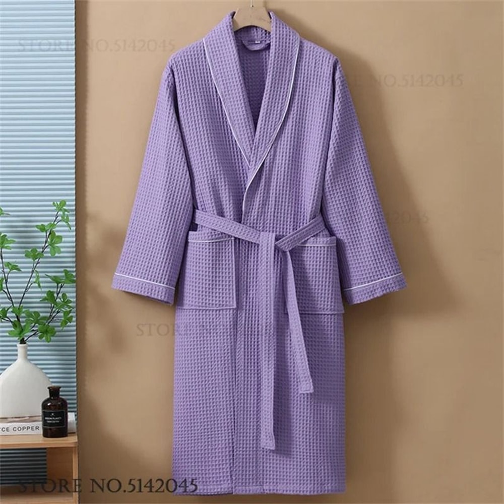 100 Cotton Couple Waffle Robe Professional Kimono Bathrobe Casual Summer Loungewear 13