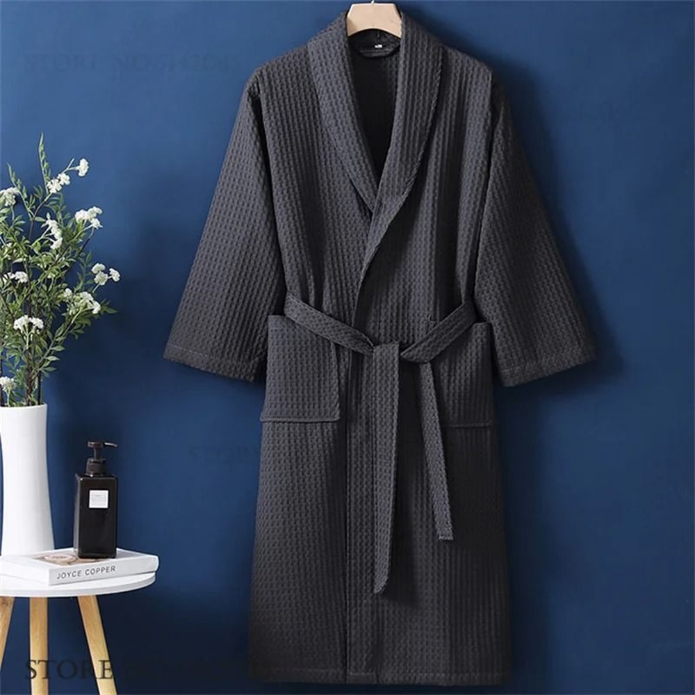 100 Cotton Couple Waffle Robe Professional Kimono Bathrobe Casual Summer Loungewear 15