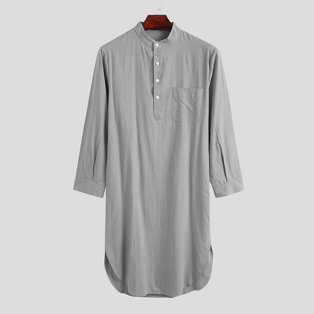 Mens ButtonDown Stand Collar Robe Professional Long Sleeve Nightgown Fashionable Loose Home Wear 9