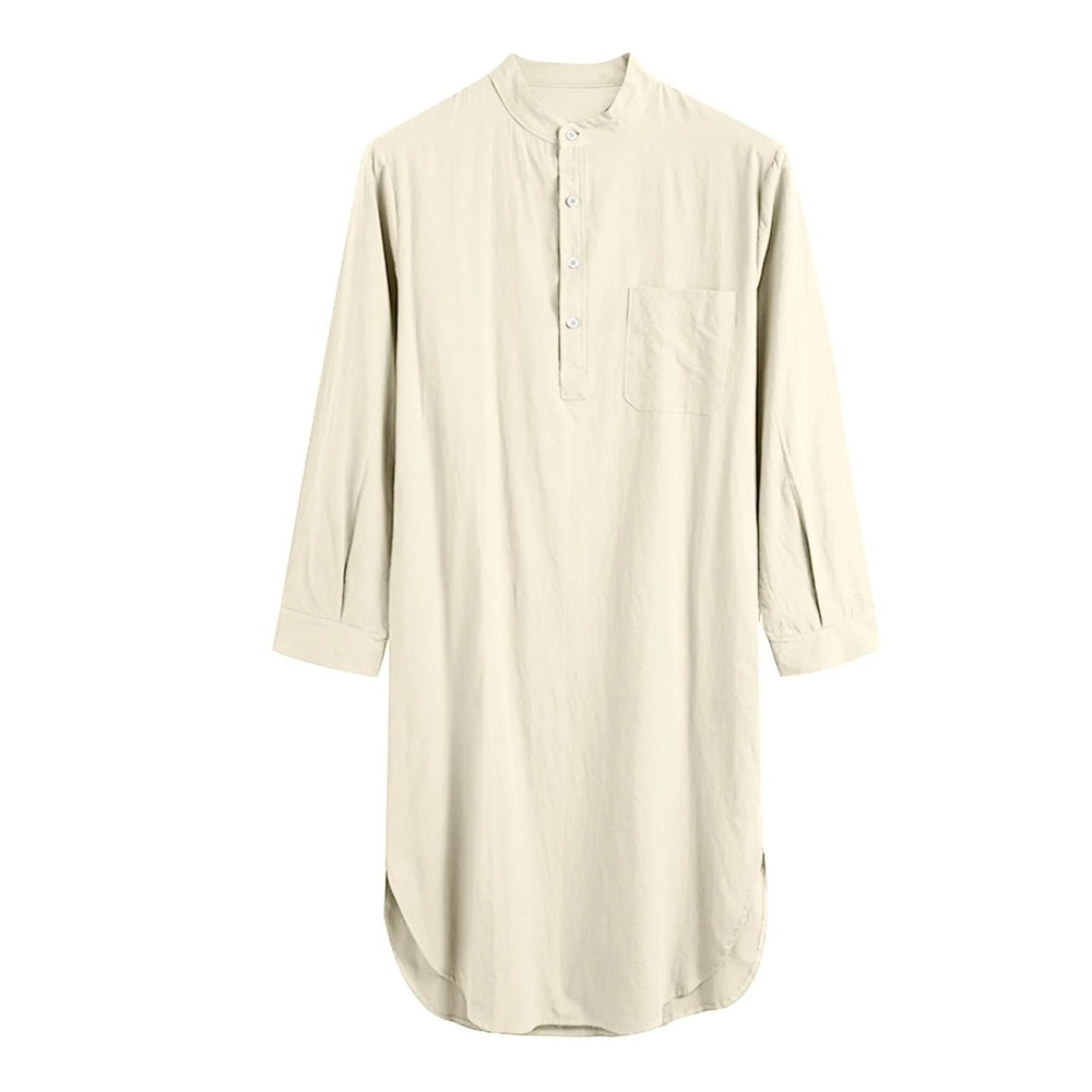 Mens ButtonDown Stand Collar Robe Professional Long Sleeve Nightgown Fashionable Loose Home Wear 10
