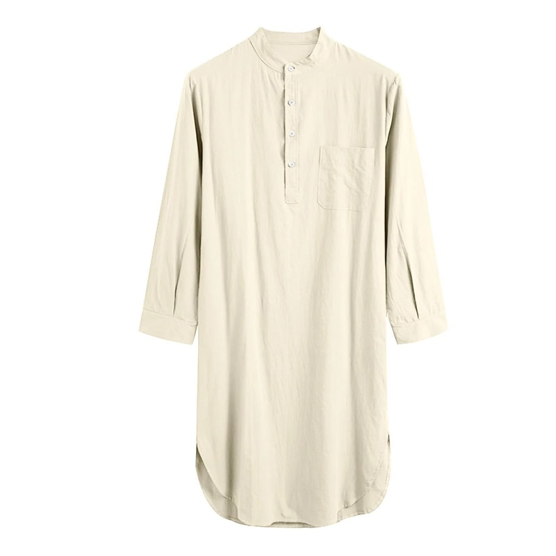Mens ButtonDown Stand Collar Robe Professional Long Sleeve Nightgown Fashionable Loose Home Wear 10