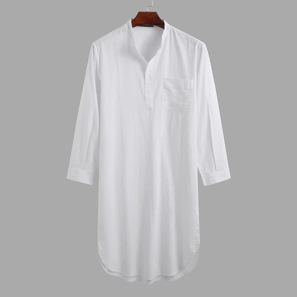 Mens ButtonDown Stand Collar Robe Professional Long Sleeve Nightgown Fashionable Loose Home Wear 11
