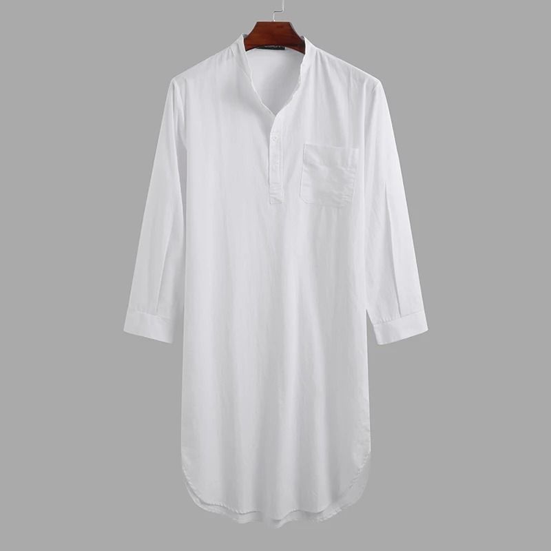 Mens ButtonDown Stand Collar Robe Professional Long Sleeve Nightgown Fashionable Loose Home Wear 11