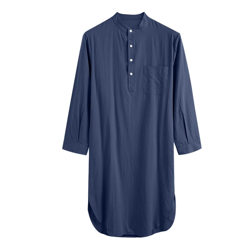 Mens ButtonDown Stand Collar Robe Professional Long Sleeve Nightgown Fashionable Loose Home Wear 6
