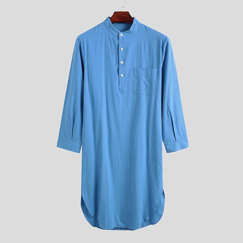 Mens ButtonDown Stand Collar Robe Professional Long Sleeve Nightgown Fashionable Loose Home Wear 8
