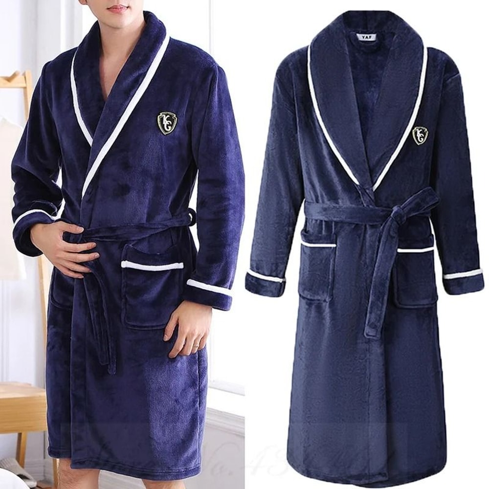Mens AutumnWinter Thick Flannel Robe Professional Coral Fleece Kimono Plus Size Loungewear 1