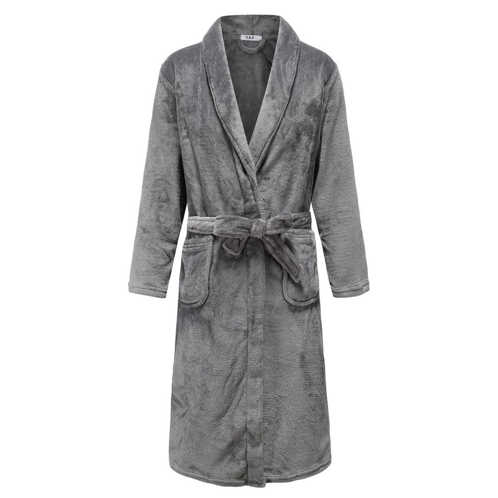 Mens AutumnWinter Thick Flannel Robe Professional Coral Fleece Kimono Plus Size Loungewear 8