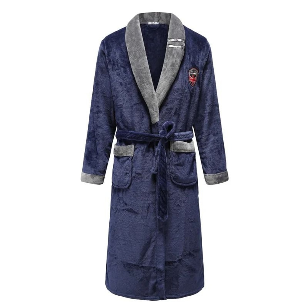 Mens AutumnWinter Thick Flannel Robe Professional Coral Fleece Kimono Plus Size Loungewear 11