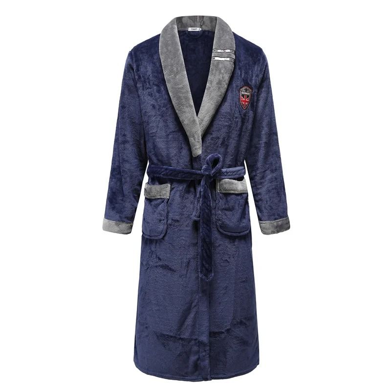 Mens AutumnWinter Thick Flannel Robe Professional Coral Fleece Kimono Plus Size Loungewear 11