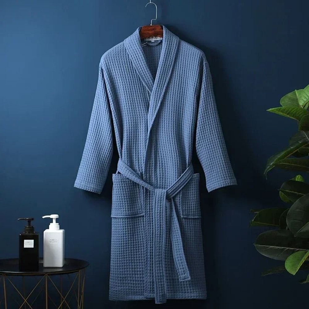 Premium Cotton Terry Waffle Robe Professional Thin Morning Gown HotelGrade Couples Bathrobe 16