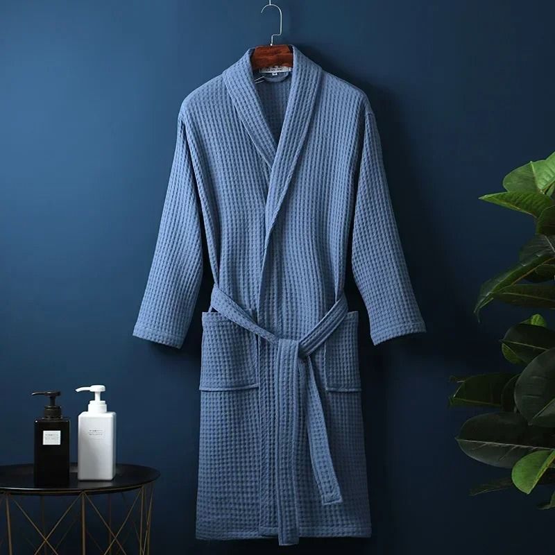 Premium Cotton Terry Waffle Robe Professional Thin Morning Gown HotelGrade Couples Bathrobe 16