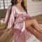Luxury Womens Silk Satin Belted Robe Elegant VNeck Sleepwear Romantic Solid Loungewear 8