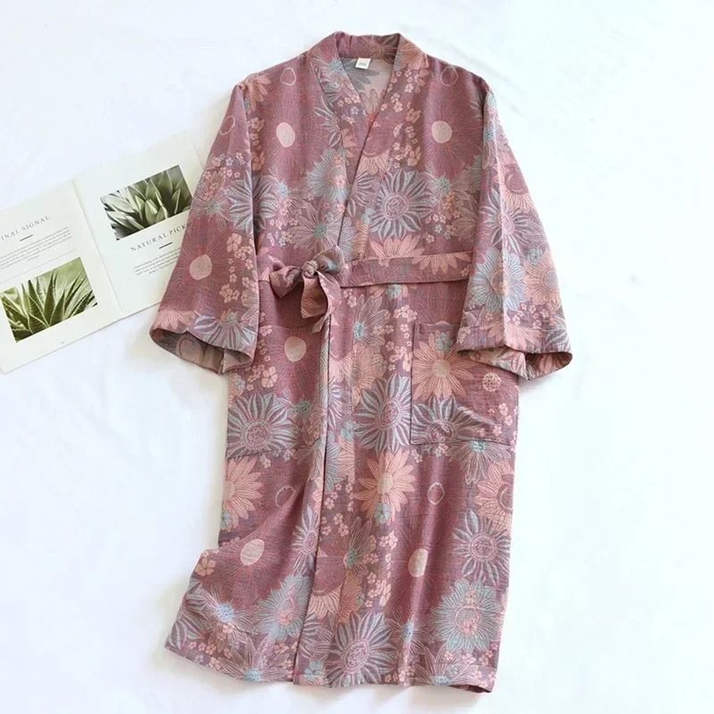 Japanese Style Printed Cotton Kimono Professional Loose Fitting Bathrobe Sweat Steaming Pajamas 9