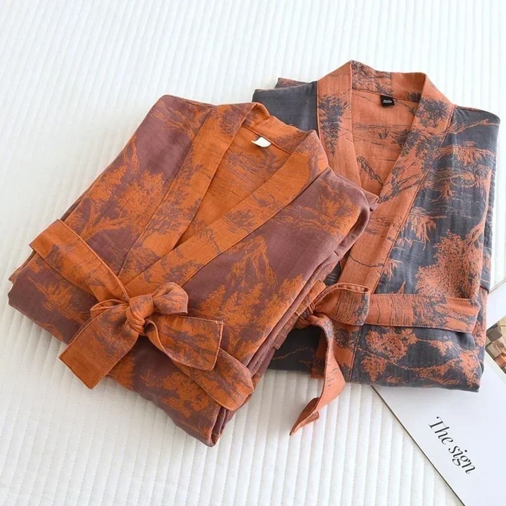 Japanese Style Printed Cotton Kimono Professional Loose Fitting Bathrobe Sweat Steaming Pajamas 1