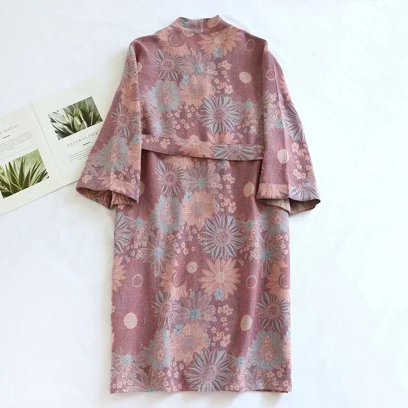 Japanese Style Printed Cotton Kimono Professional Loose Fitting Bathrobe Sweat Steaming Pajamas 5