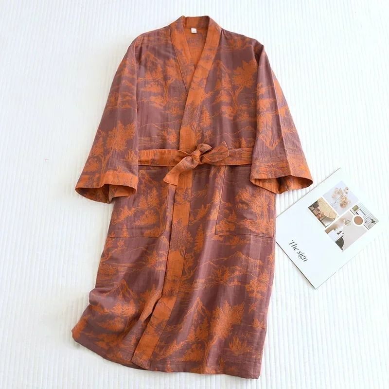 Japanese Style Printed Cotton Kimono Professional Loose Fitting Bathrobe Sweat Steaming Pajamas 6