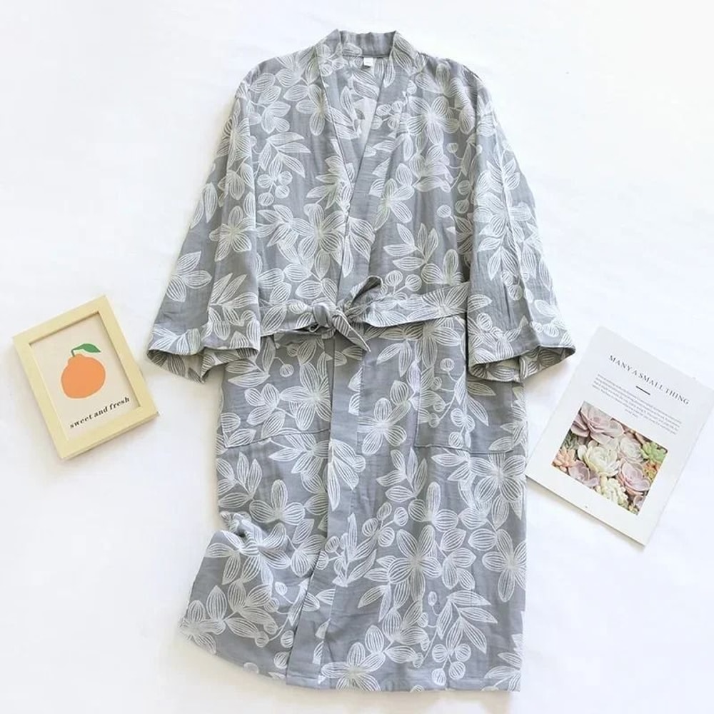 Japanese Style Printed Cotton Kimono Professional Loose Fitting Bathrobe Sweat Steaming Pajamas 8