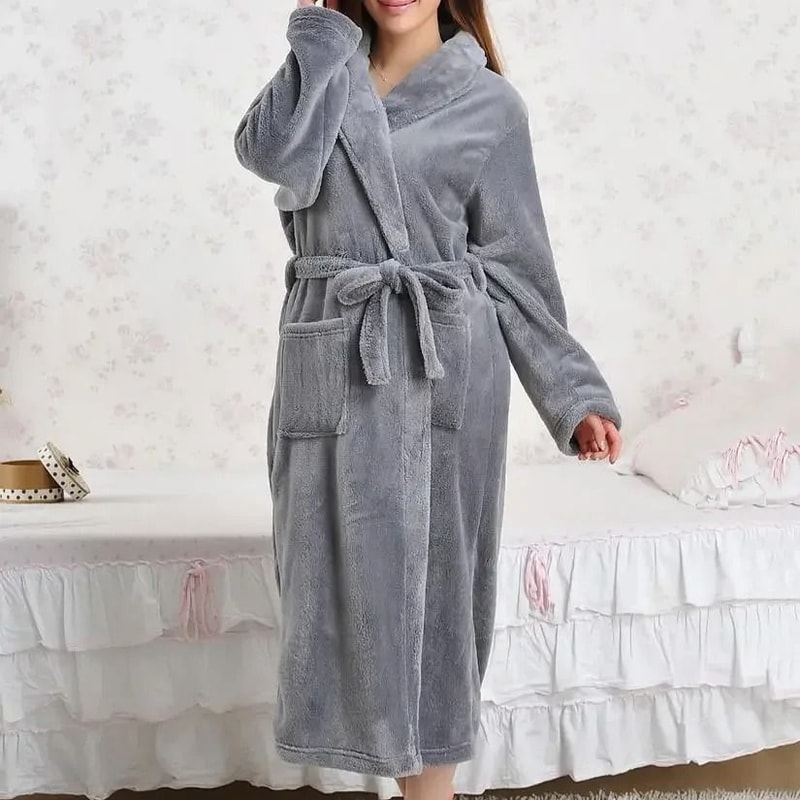 Winter Coral Fleece Long Robe Professional Thickened Flannel Kimono Warm Casual Homewear 10