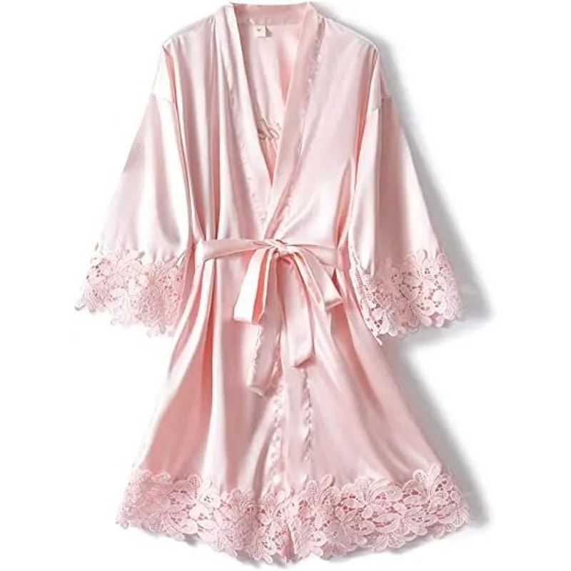 Rose Gold Bridesmaid Bride Robe Professional Satin Lace Bridal Dressing Gown Bachelorette Pajama 3