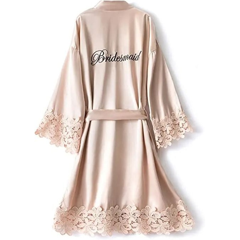 Rose Gold Bridesmaid Bride Robe Professional Satin Lace Bridal Dressing Gown Bachelorette Pajama 4
