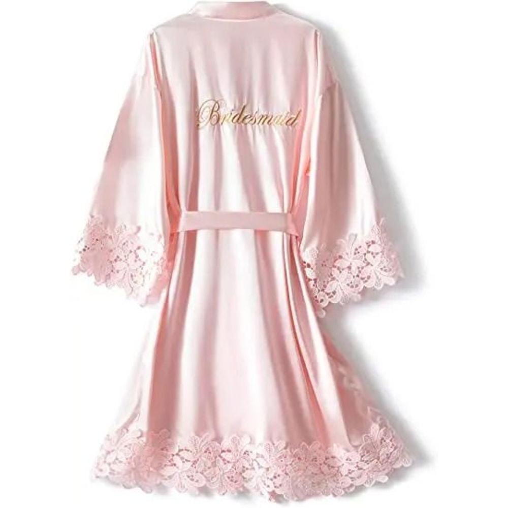 Rose Gold Bridesmaid Bride Robe Professional Satin Lace Bridal Dressing Gown Bachelorette Pajama 6