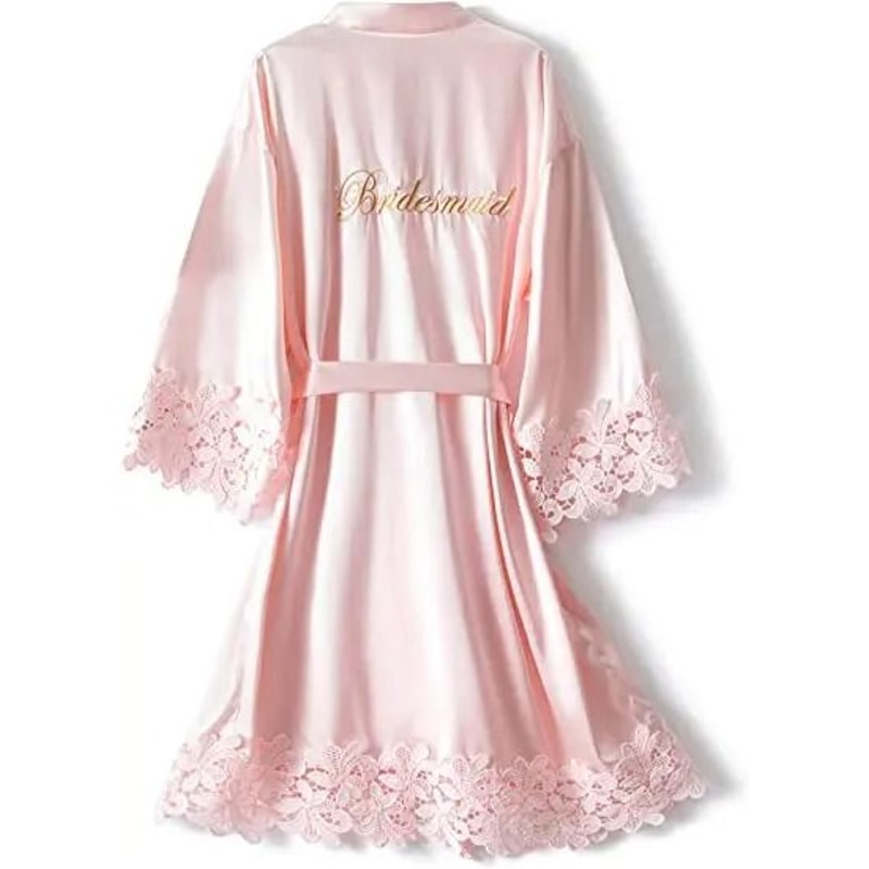 Rose Gold Bridesmaid Bride Robe Professional Satin Lace Bridal Dressing Gown Bachelorette Pajama 6