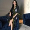 Black Floral Print Long Robe Set Professional Rayon Kimono Sexy Summer Nightgown Loungewear 1