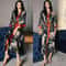 Black Floral Print Long Robe Set Professional Rayon Kimono Sexy Summer Nightgown Loungewear 8