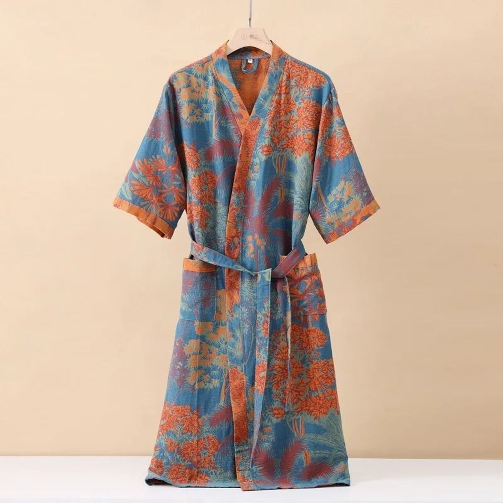 Fashionable Printed Cotton Kimono Robe Professional Thin SpringSummer Absorbent Home Wear 11