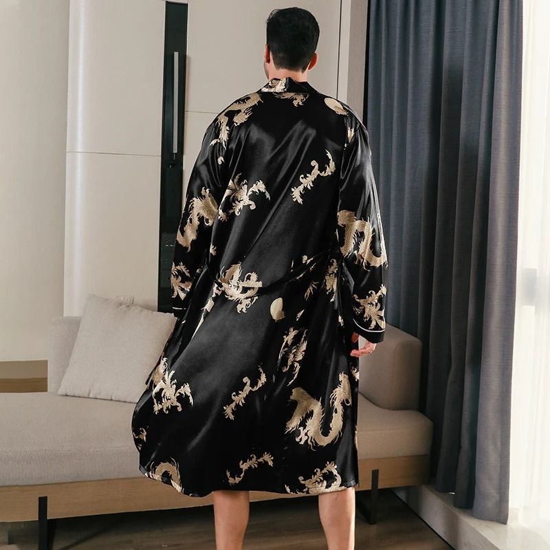 Mens Ice Silk Oversized Bathrobe Professional LongSleeved SpringAutumn Nightgown Summer Home Clot 1