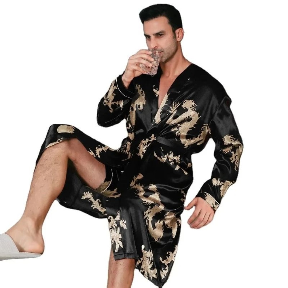 Mens Ice Silk Oversized Bathrobe Professional LongSleeved SpringAutumn Nightgown Summer Home Clot 5