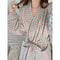 Love Plaid Long Kimono Robe Set Professional VNeck Bathrobe LaceUp Trousers Nightgown 1