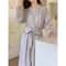 Love Plaid Long Kimono Robe Set Professional VNeck Bathrobe LaceUp Trousers Nightgown 2