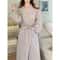 Love Plaid Long Kimono Robe Set Professional VNeck Bathrobe LaceUp Trousers Nightgown 4