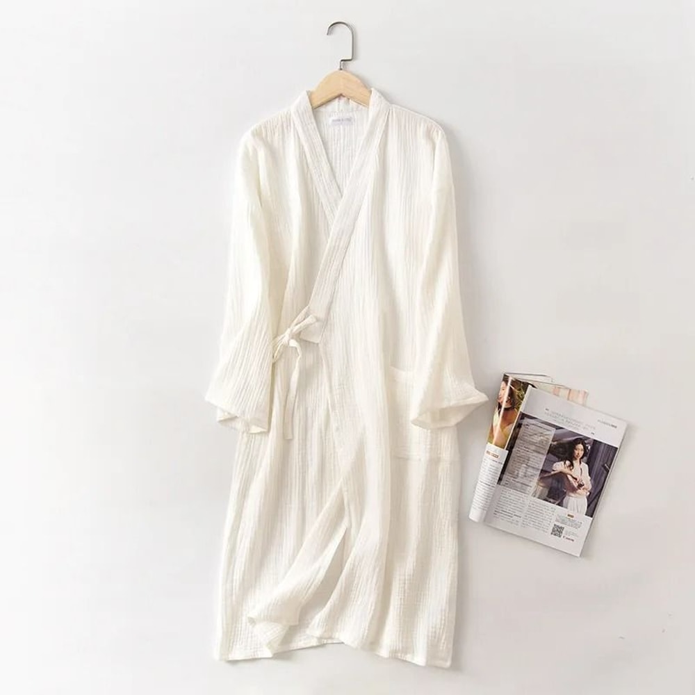 Japanese Cotton Crepe Kimono Robe Professional Couples Bathrobe Breathable SpringAutumn Sleepwear 10