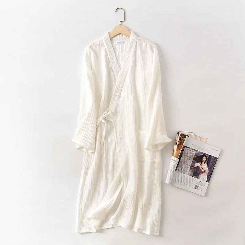 Japanese Cotton Crepe Kimono Robe Professional Couples Bathrobe Breathable SpringAutumn Sleepwear 10