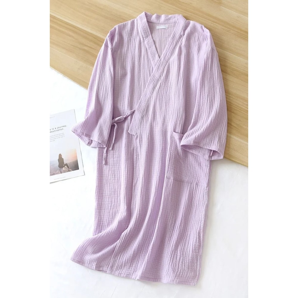 Japanese Cotton Crepe Kimono Robe Professional Couples Bathrobe Breathable SpringAutumn Sleepwear 11