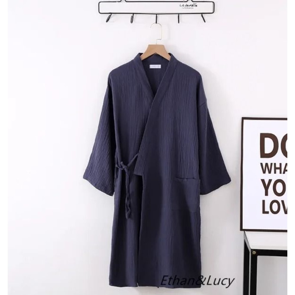 Japanese Cotton Crepe Kimono Robe Professional Couples Bathrobe Breathable SpringAutumn Sleepwear 12
