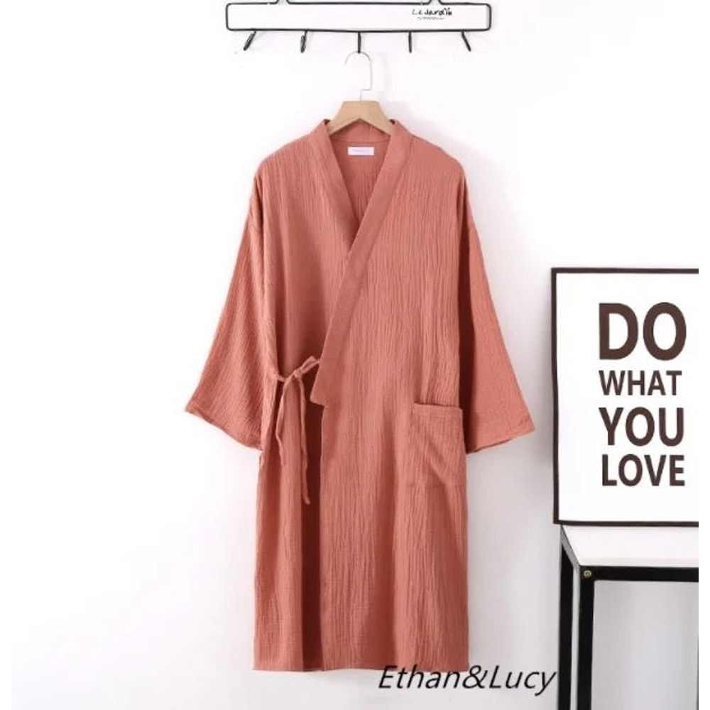 Japanese Cotton Crepe Kimono Robe Professional Couples Bathrobe Breathable SpringAutumn Sleepwear 13