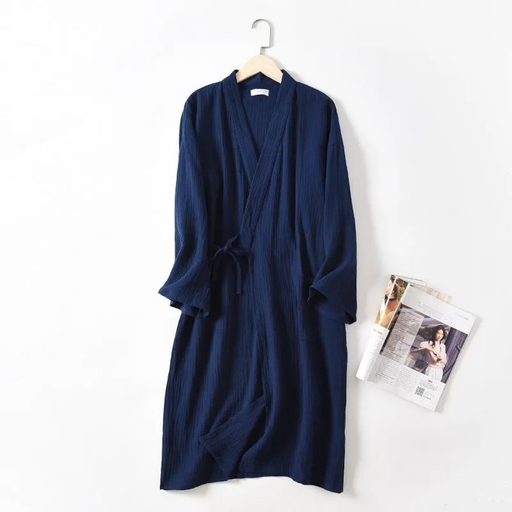 Japanese Cotton Crepe Kimono Robe Professional Couples Bathrobe Breathable SpringAutumn Sleepwear 2