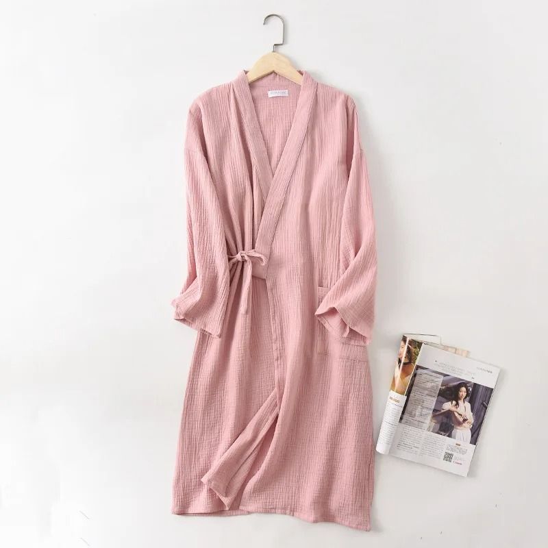 Japanese Cotton Crepe Kimono Robe Professional Couples Bathrobe Breathable SpringAutumn Sleepwear 3