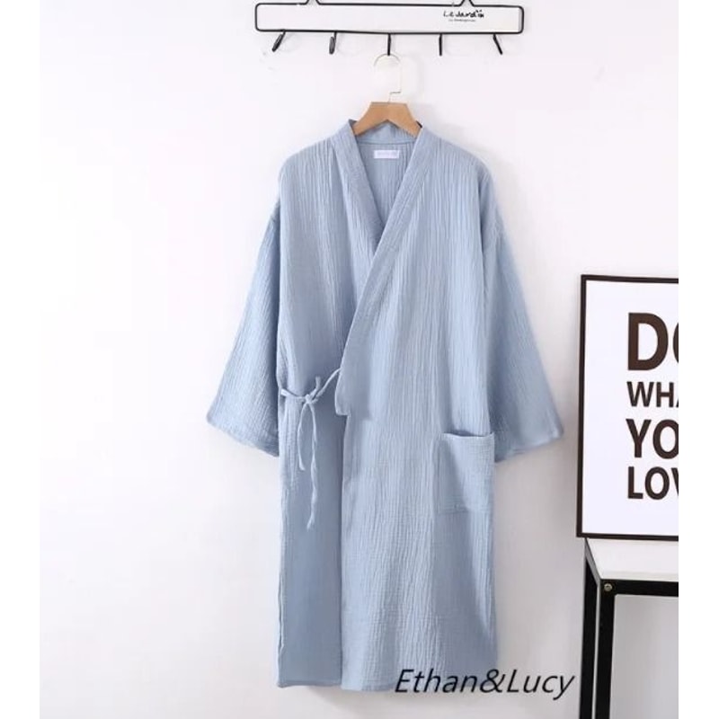 Japanese Cotton Crepe Kimono Robe Professional Couples Bathrobe Breathable SpringAutumn Sleepwear 6